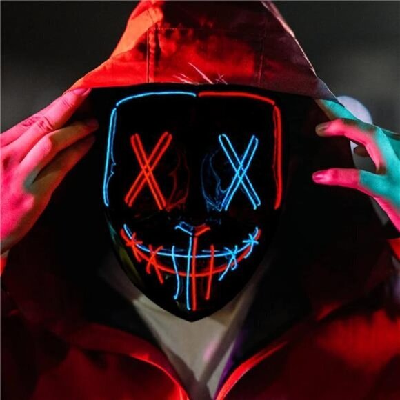 RED BLUE Halloween Mask LED Light up Scary Festival Cosplay Costume Masquerade